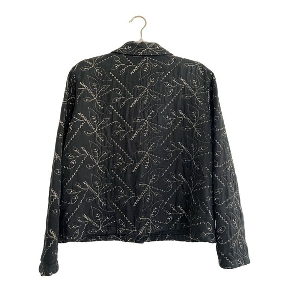 Vintage Linen Quilted & Embroidered Jacket Black Size Small - Picture 2 of 6